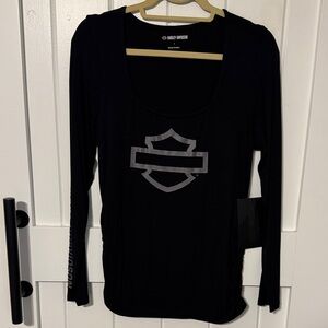 Harley-Davidson Black and Gray Long Sleeve Women's Tee scoop/square